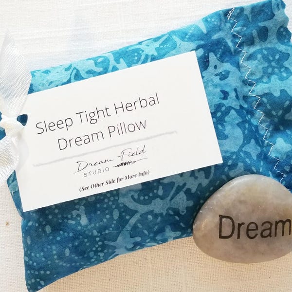 Herbal Dream Pillow for Sleep, 7 Herb Sachet for Insomnia Relief, Hops and Mugwort, Deep Sleep Ocean Blue