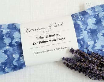 Lavender Eye Pillow with Washable Cover, Blue Cascade Print