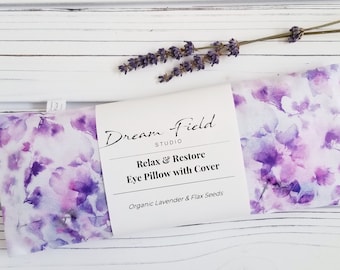 Lavender Eye Pillow with Washable Cover, Flax Seed Weighted Sleep Mask, Gift for Her, Violet Haze