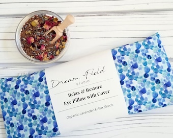 Organic Lavender Eye Pillow with Washable Cover, Cotton Lawn | Tidal Blue Print