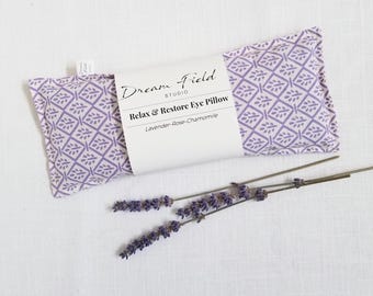 Lavender Eye Pillow for Sleep and Relaxation, Flax Seed Weighted Eye Mask, Mothers Day Gift, Provence Tile