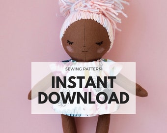 Doll and dress pattern and tutorial. 7&quot; tall with tutorials for 3 hair styles