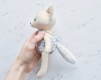 Fox with romper pattern and tutorial. 7" tall ( 18 cm )