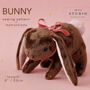 Plush Bunny sewing pattern with instructions. Digital Download PDF.