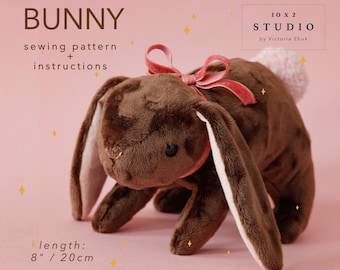 Plush Bunny sewing pattern with instructions. Digital Download PDF.