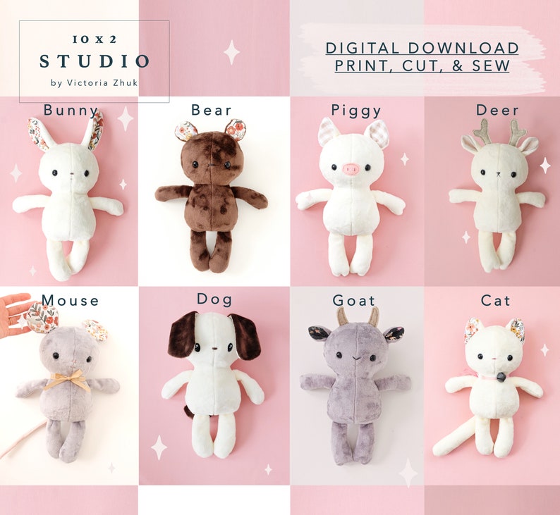 8 Plushies Sewing Pattern with Instructions image 2