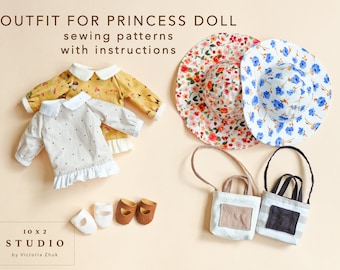 Doll clothes for Princess Doll (12" 30cm in height) PDF sewing patterns.