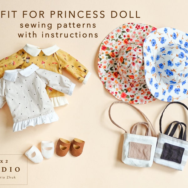Doll clothes for Princess Doll (12" 30cm in height) PDF sewing patterns.