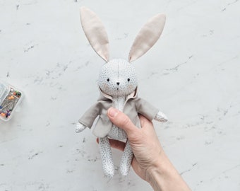 Bunny with coat sewing pattern and tutorial. Bunny pattern. Toy epattern. Plush pattern Instant download.