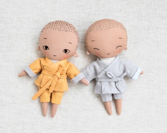 Ping the Shaolin Monk boy sewing pattern and detailed instructions in English (8"/20 cm tall)
