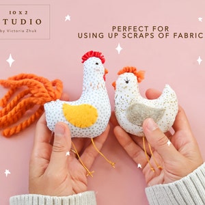 Rooster and chicken sewing pattern 3.5&quot; (9cm) tall