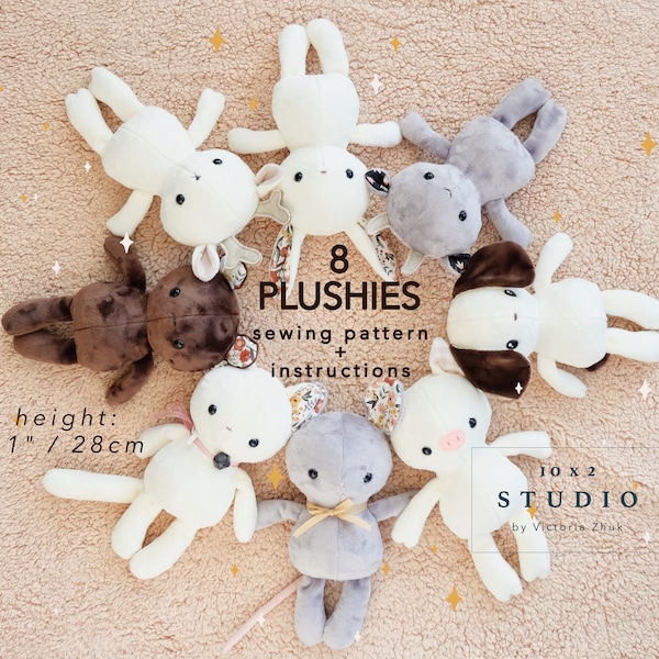 8 Plushies Sewing Pattern with Instructions