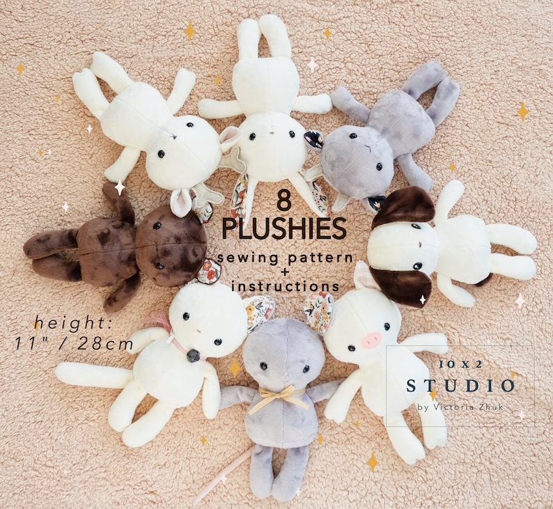 8 Plushies Sewing Pattern with Instructions image 1