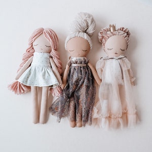 Princess doll sewing pattern with 3 hairstyles, 3 dresses, 4 face templates detailed instructions in English image 1
