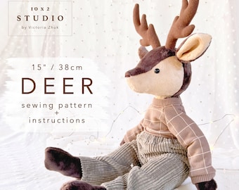 Patrón de costura de ciervo con pantalones y suéter e instrucciones.
