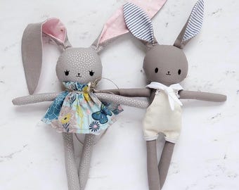Fabric Bunnies with clothes pattern and instructions (English)
