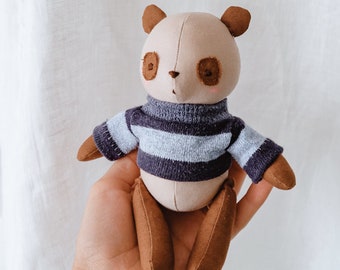 Panda Bear in a sweater sewing pattern and detailed instructions in English (7"/18 cm tall)