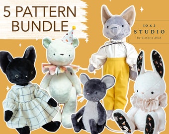 5 Pattern Bundle. Soft toy sewing patterns.