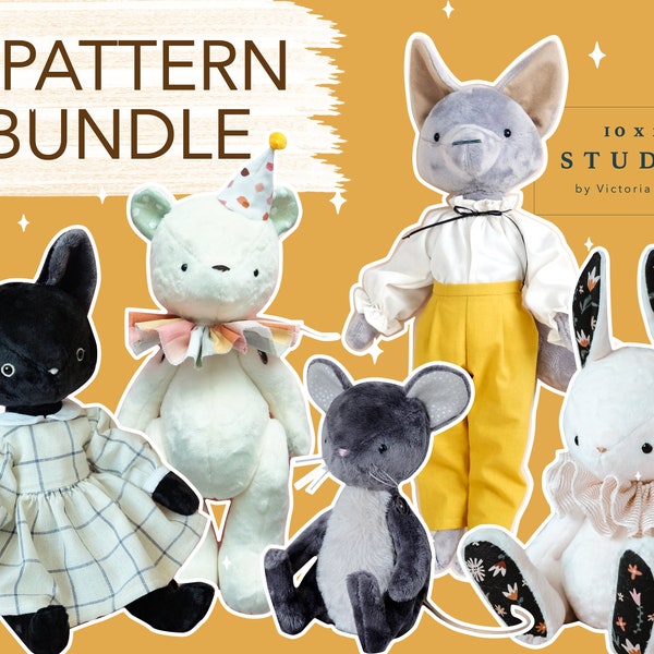 5 Pattern Bundle. Soft toy sewing patterns.