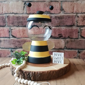 bee honeybee bumblebee candy dish terra cotta pot glass gumball machine inspired candy dish decor