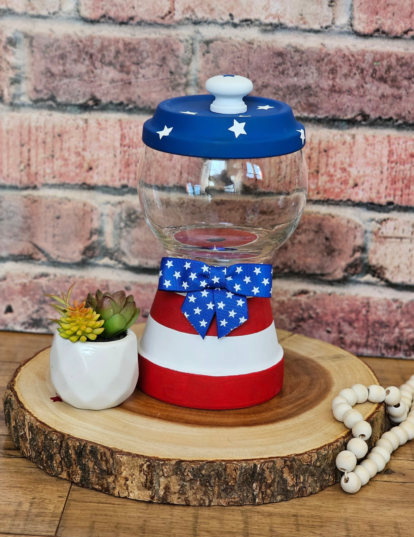 American Flag Gumball Machine Candy Dish Fourth of July Americana Decor ...