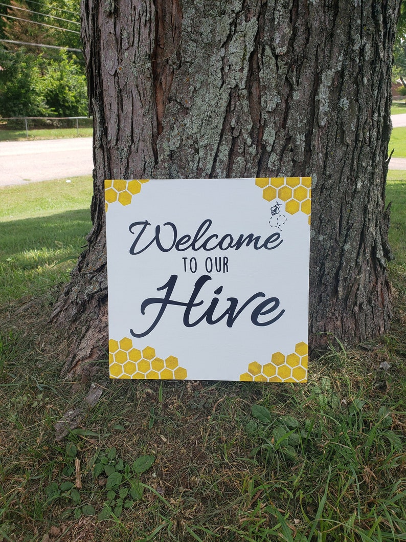 Welcome to Our Hive Sign wood sign bee decor bumble bee | Etsy