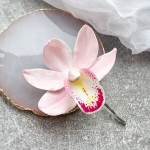 Orchidee Haarnadel weiß rosa Cymbidium Blumen Haarschmuck für die Hochzeit