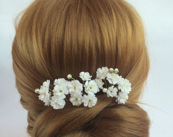 Gypsophila hair pins Babys breath wedding hair piece Bridal hair pins Wedding hair accessories White flowers Botanical wedding Floral hair