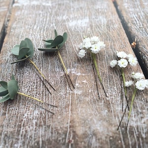 Eucalyptus Gypsophila hair pins Greenery Baby breath hair pins Eucalyptus hair piece Bridal hair pins White flowers Wedding accessories set