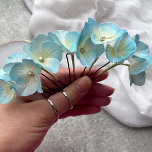 Forcine per capelli con ortensia, fermaglio per capelli da sposa, forcine blu per capelli da sposa, accessori per capelli con fiori