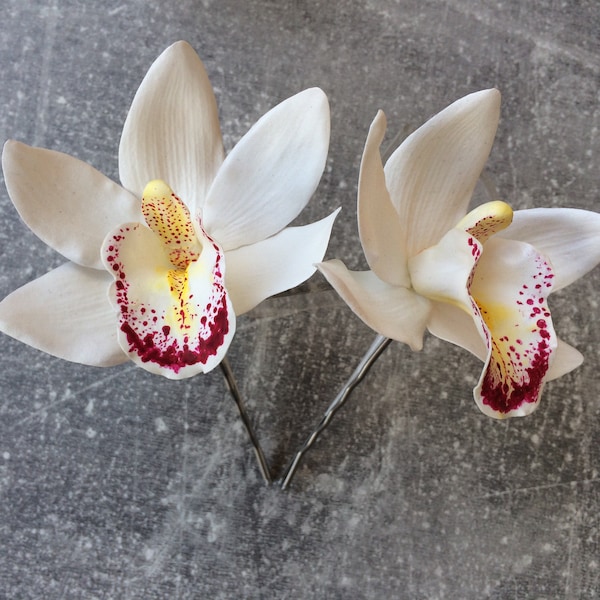 Orchid hair pin White orchid flowers booby pins Beach wedding hair Tropical flower Bridal hair accessory