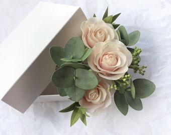 Eucalyptus and roses wedding headpiece - Bridal hair piece