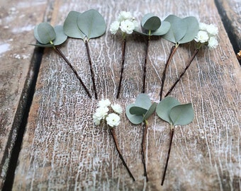 Wedding babys breath hair pins eucalyptus hair piece bridal headpiece