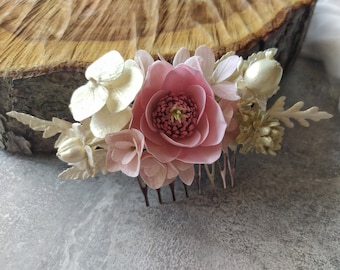 Magnolia flower hair clip Bridal hair piece Pink small magnolia pearl leaf hair accessory Wedding hair comb Bridal magnolia hair