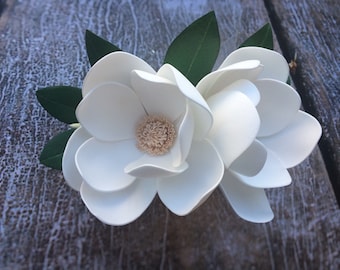 Peigne à cheveux Magnolia Peigne à cheveux de mariage Casque Magnolia Morceau de cheveux de mariage Bijoux de magnolia blanc Cheveux de mariée Fleur de cheveux pour femmes