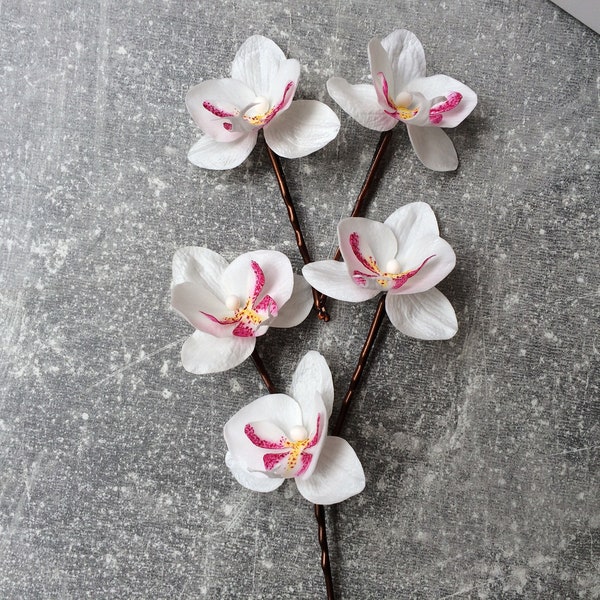 White orchid hair flower bobby pins Orchid hair piece Tropical headpiece Wedding hair accessories Orchid headpiece Tropical hair flowers