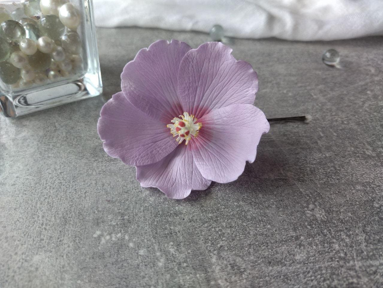Lila Hibiskus Haarspange, Tropische Blume Haarspange, Hawaiischer Kopfschmuck, Braut Haarschmuck, Hawaii Party, Hochzeit Haarschmuck