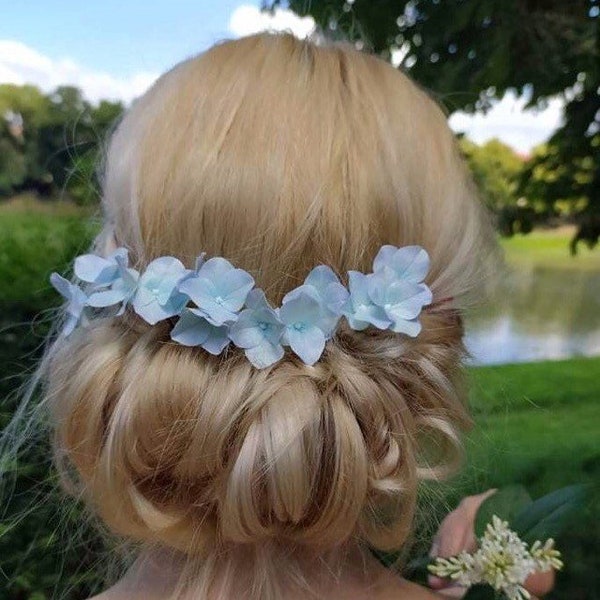 Hydrangea hair pins Wedding hair piece Blue hydrangea