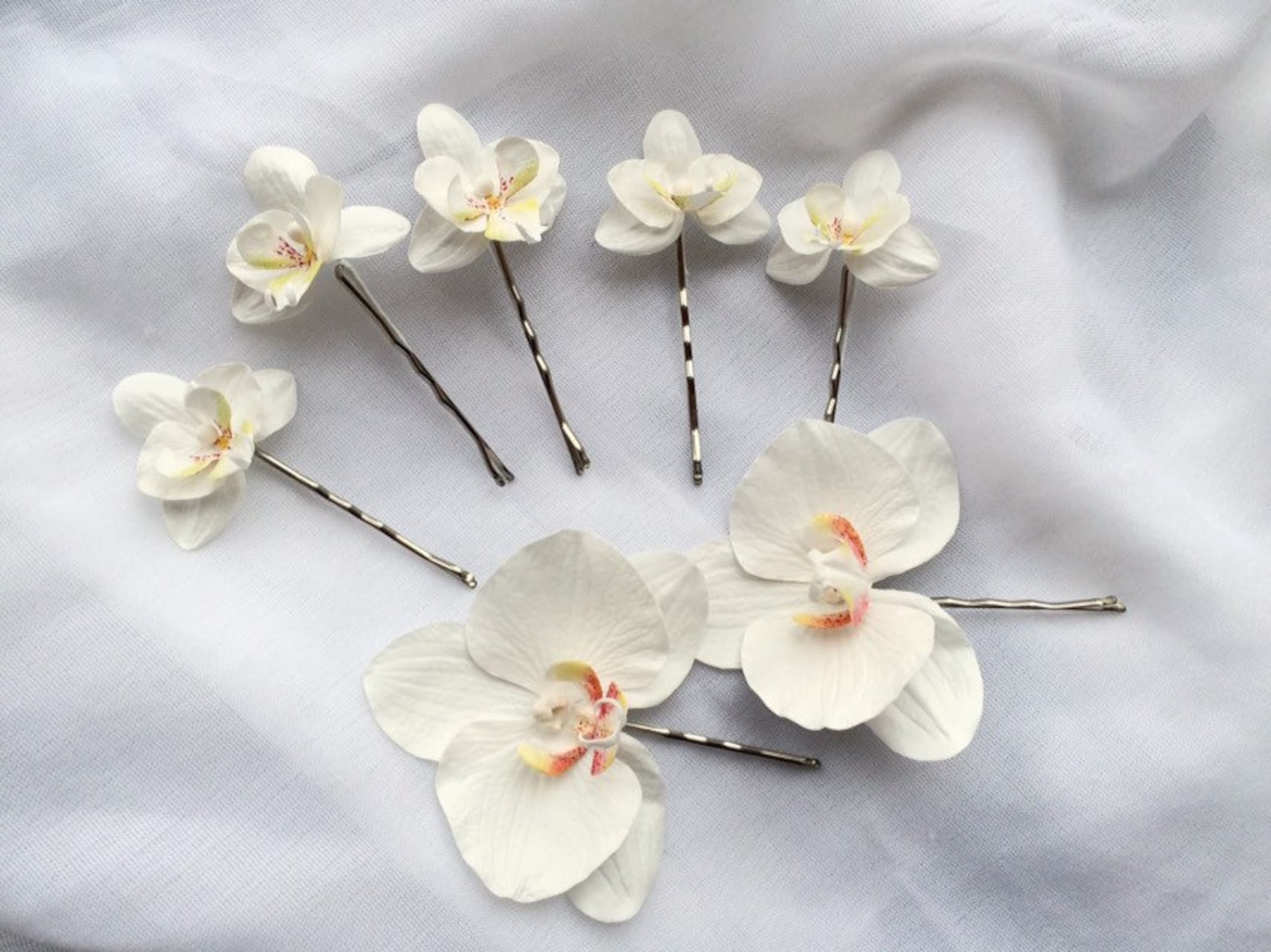 Orchid hair pins Mini flower hair clips White pink orchid hair Etsy