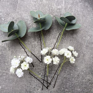 Babys breath hair pins Eucalyptus hair piece Wedding hair pins