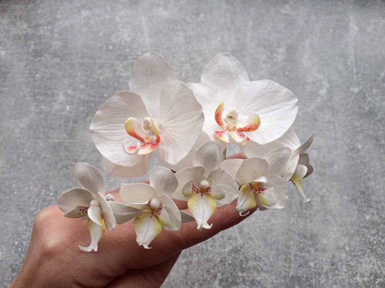 Orchid hair pins Mini flower hair clips White pink orchid hair pin Small white orchid hair flower Wedding hair accessories image 2