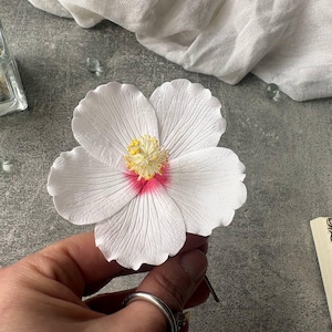 White Hibiscus Hair Clip: Tropical Hawaiian Flower Pin, Beach Wedding