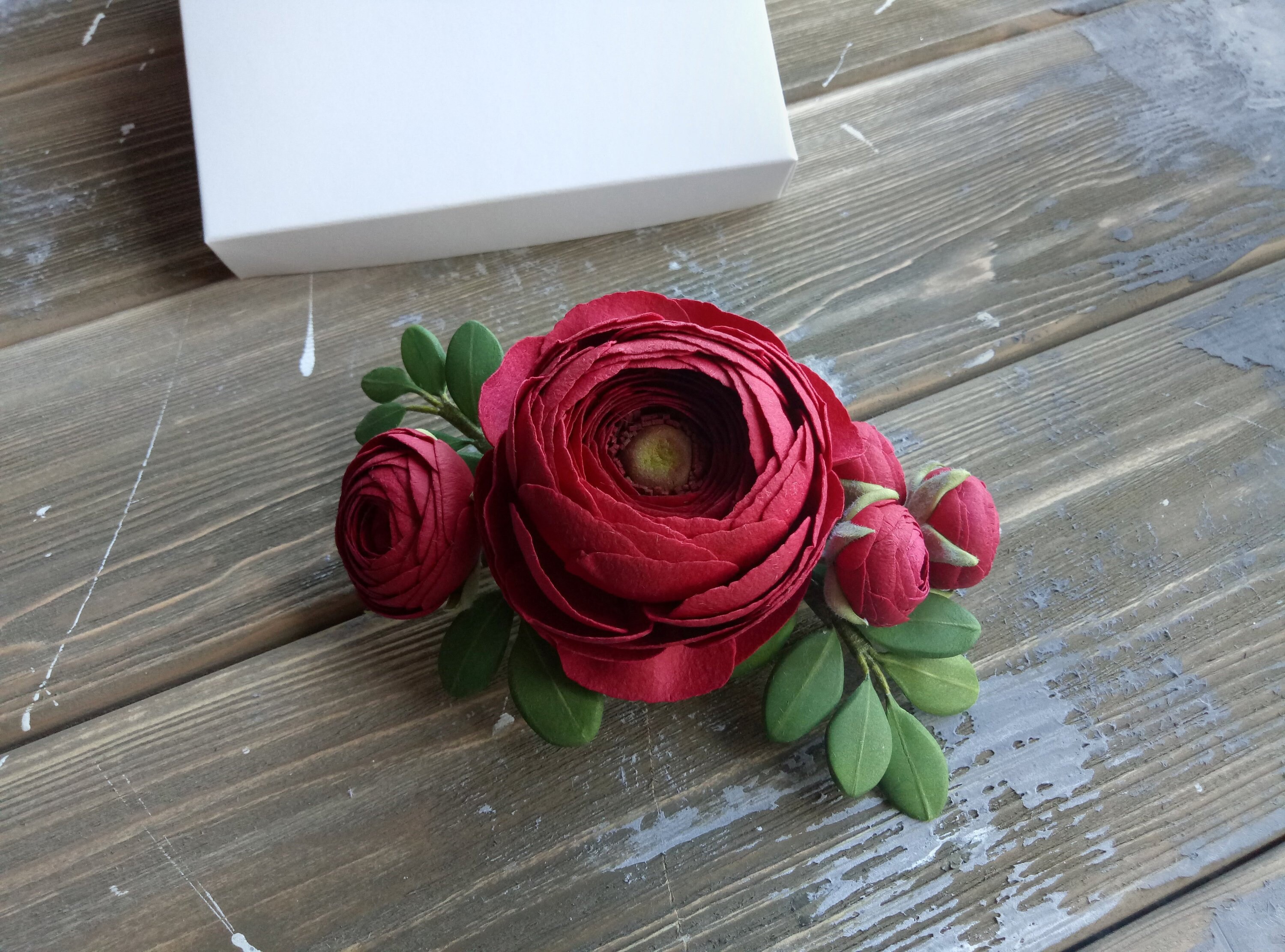 Burgundy Flower Green Leaf Hair Clip Bridal Hair Piece Flower Etsy