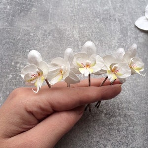 Orchid hair pins Mini flower hair clips White pink orchid hair pin Small white orchid hair flower Wedding hair accessories image 7