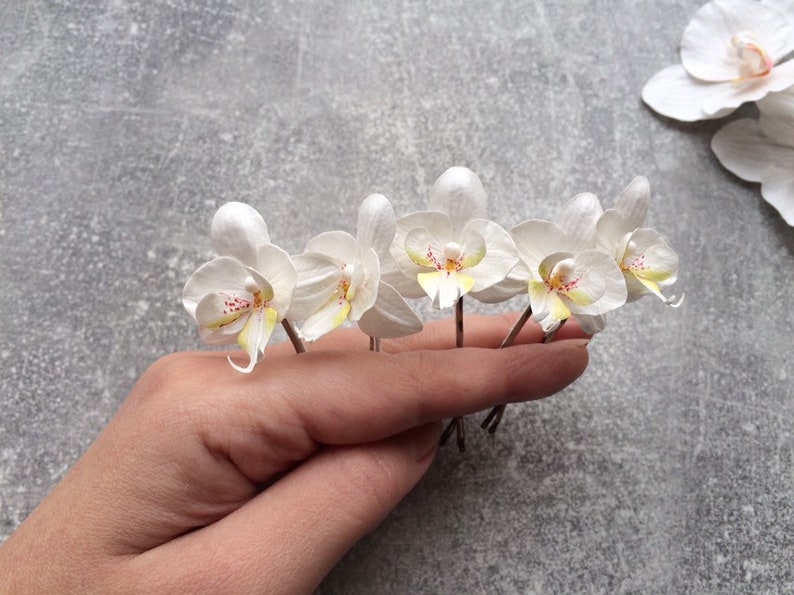 Orchid hair pins Mini flower hair clips White pink orchid hair pin Small white orchid hair flower Wedding hair accessories image 7