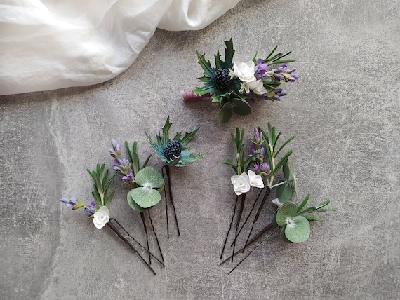 Floral Boutonniere and Hair Pin Set Autumn florals hair pins set – Something New Florals main image 2