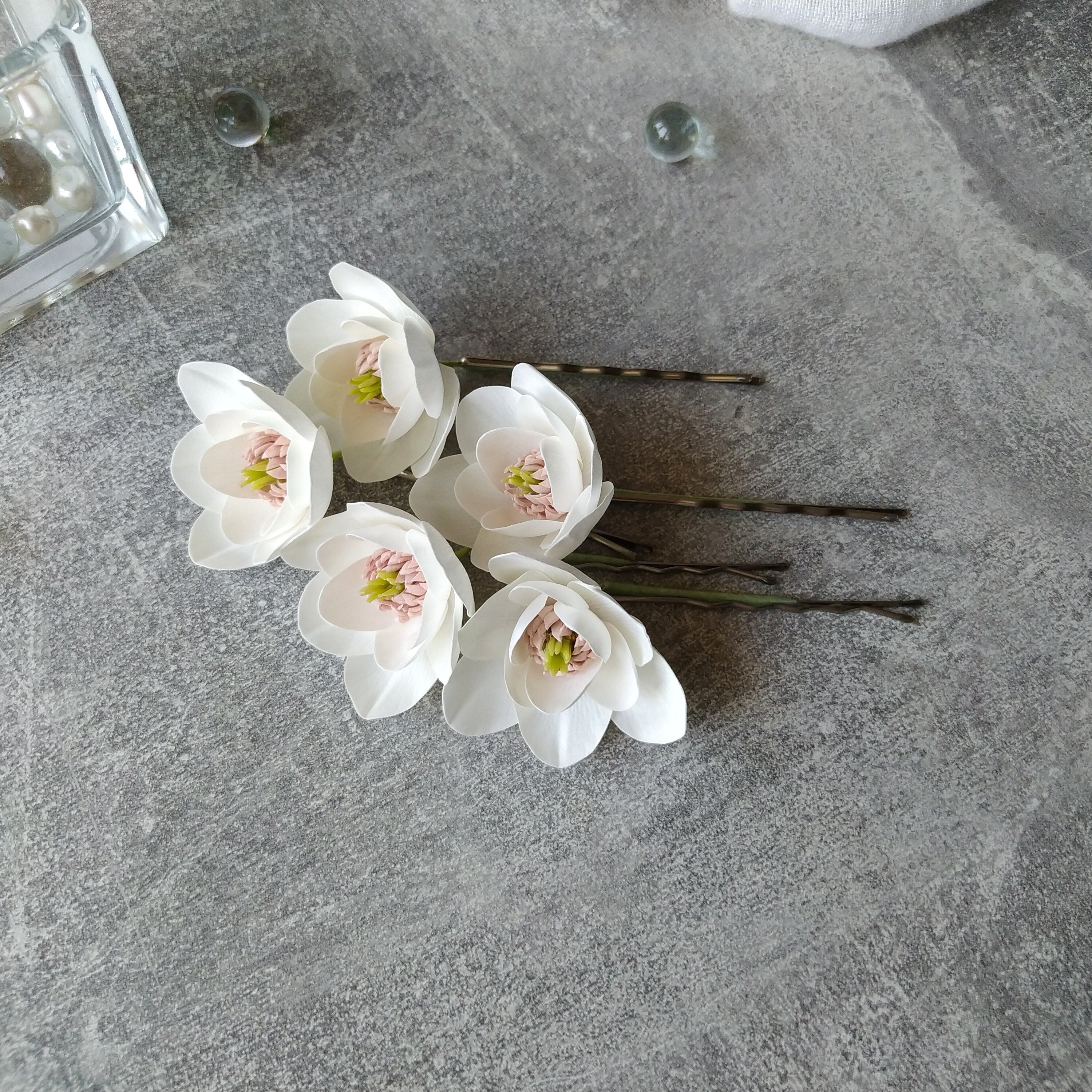 Magnolia Hair Pins White Wedding Flower Hair Piece Magnolia 