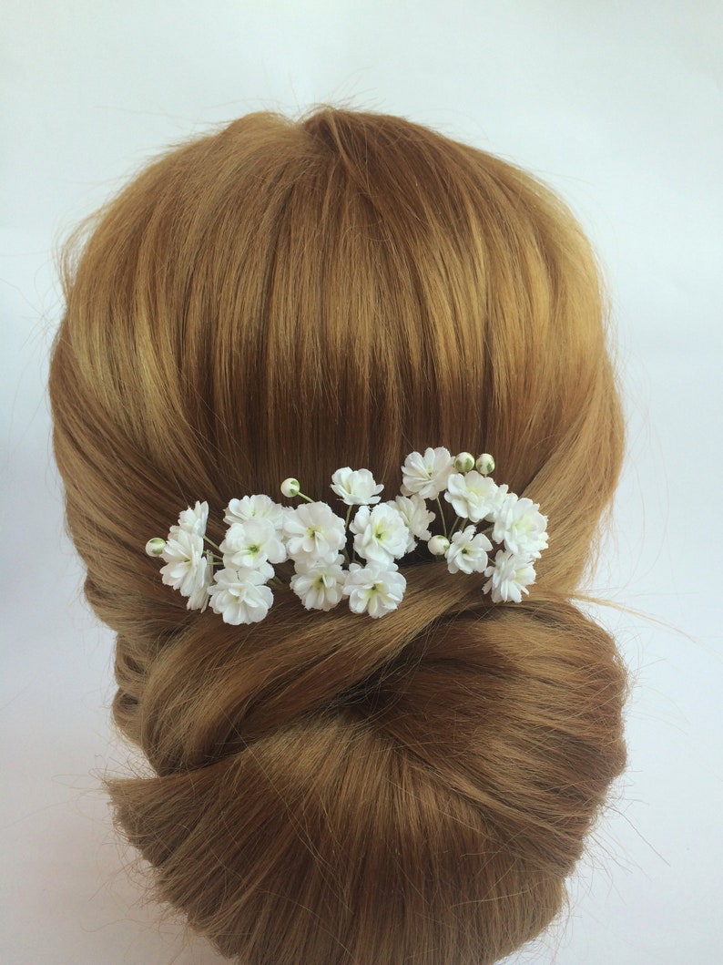Gypsophila hair pins Babys breath wedding hair piece Bridal hair pins Wedding hair accessories White flowers Botanical wedding Floral hair