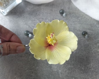 Yelloy hibiscus hair clip, Hawaiian flower, Bridal hair pin, Tropical flower wedding, Beach party, Flower hair accessories Artificial flower