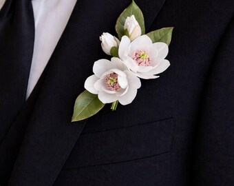Boutonnière de boda Boutonnière rústico Magnolia Broche Magnolia Boutonnière del novio Boutonnière de boda